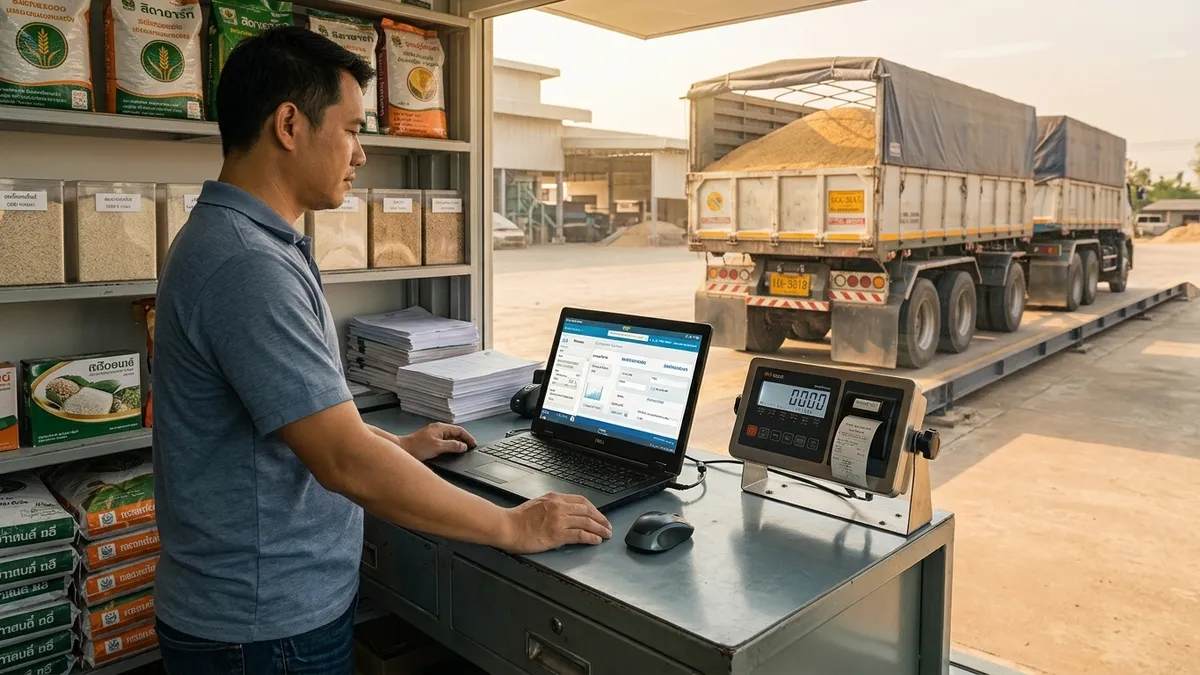 ลานรับซื้อพืชผลเกษตรและโรงสีข้าวใช้ระบบ SML ERP เชื่อมตราชั่งรถบรรทุกและคำนวณหักความชื้น
