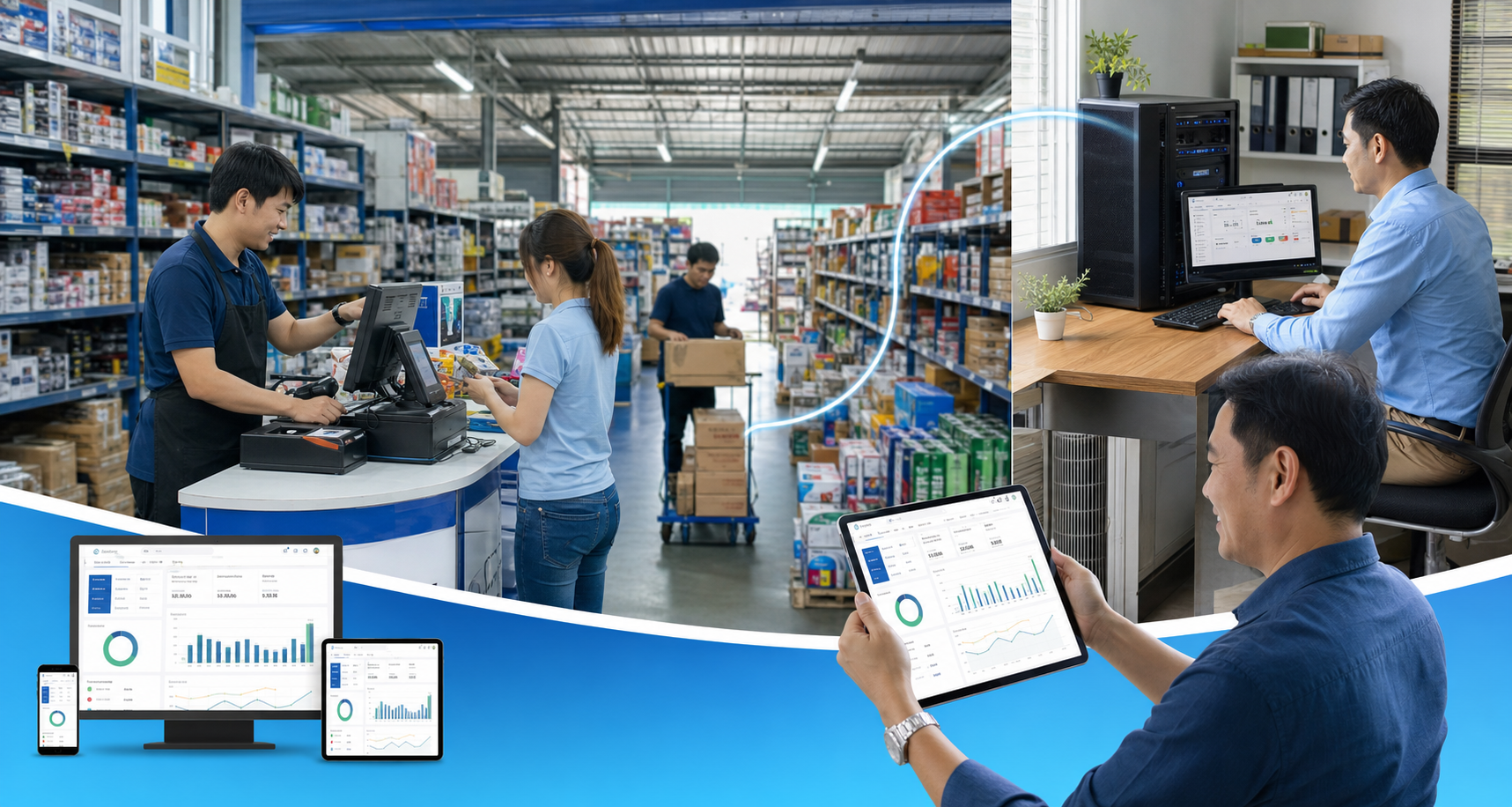 ร้านค้าส่งไทยใช้โปรแกรม POS โปรแกรมบัญชี และ ERP เชื่อมสต๊อกกับ AI Dashboard