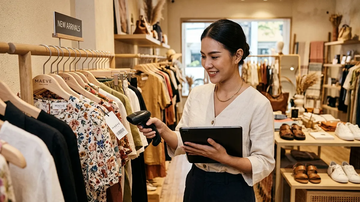 ร้านเสื้อผ้า แฟชั่น รองเท้า และเครื่องแต่งกาย ใช้ระบบ SML POS สแกนบาร์โค้ดป้ายห้อยเช็กไซส์-สี